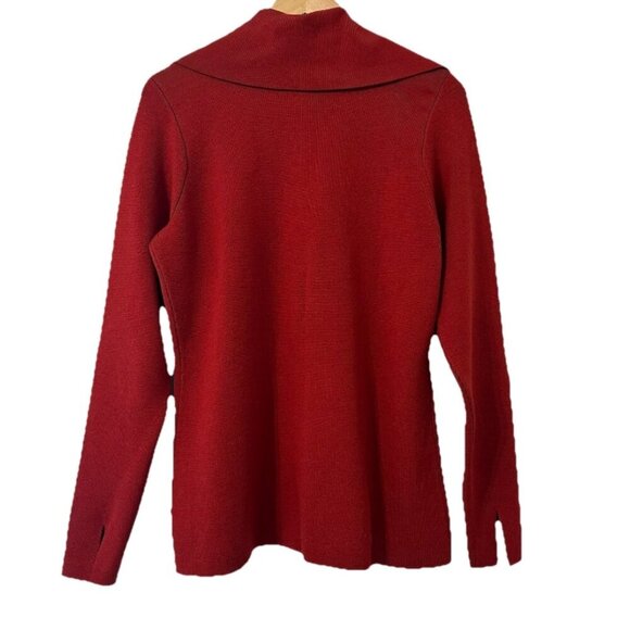 Collaboration Women's Medium Deep Red WOOL SILK Stretch Collar Cardigan Sweater - Picture 2 of 4